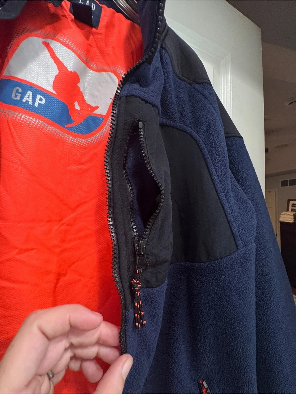 GAP Navy Fleece Jacket with Orange Accents; Colorblock Utility Snowboard icon